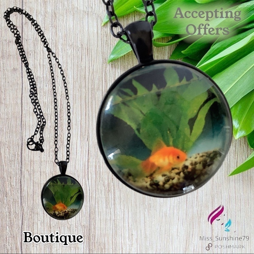 Boutique - Cabochon Glass Necklace Goldfish aquarium fun